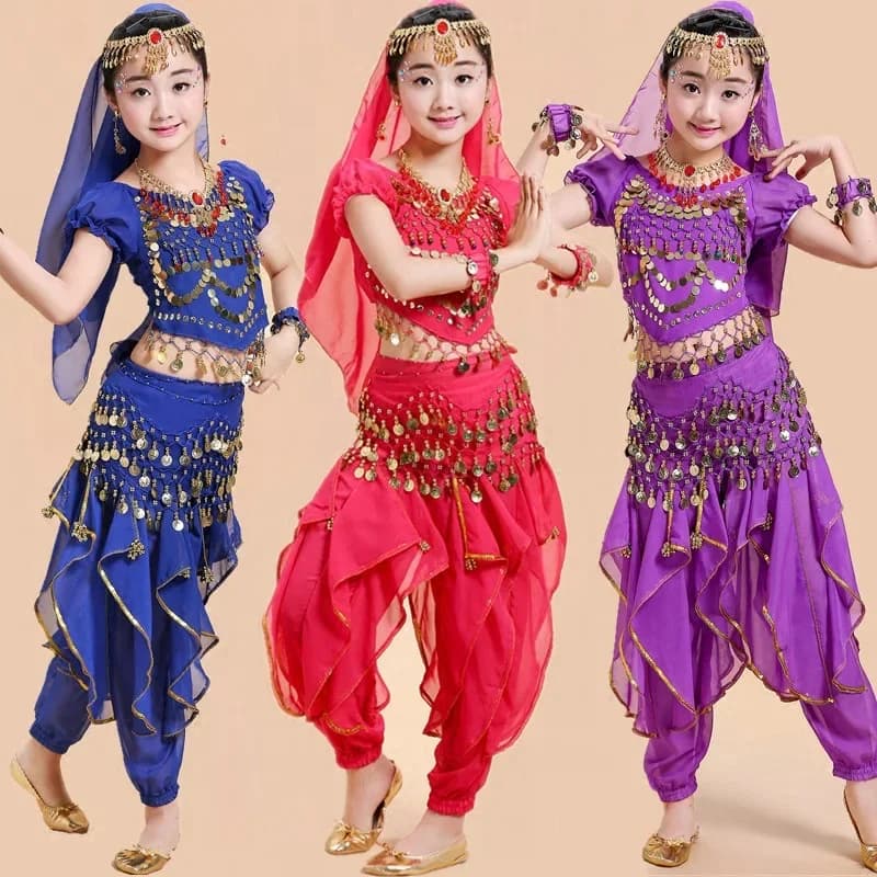 Costumes de danse du ventre pour enfants, ensemble de danse orientale pour filles, vêtements de danse du ventre indien, danse du ventre pour enfants et adultes, 4 couleurs