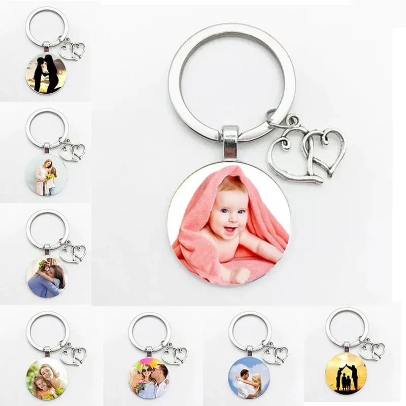 Photo de bricolage personnalisée faite à la main de 25 mm de porte-clés personnalisé de votre bébé photo Maman, papa, grands-parents, grands-parents comme un cadeau, un g