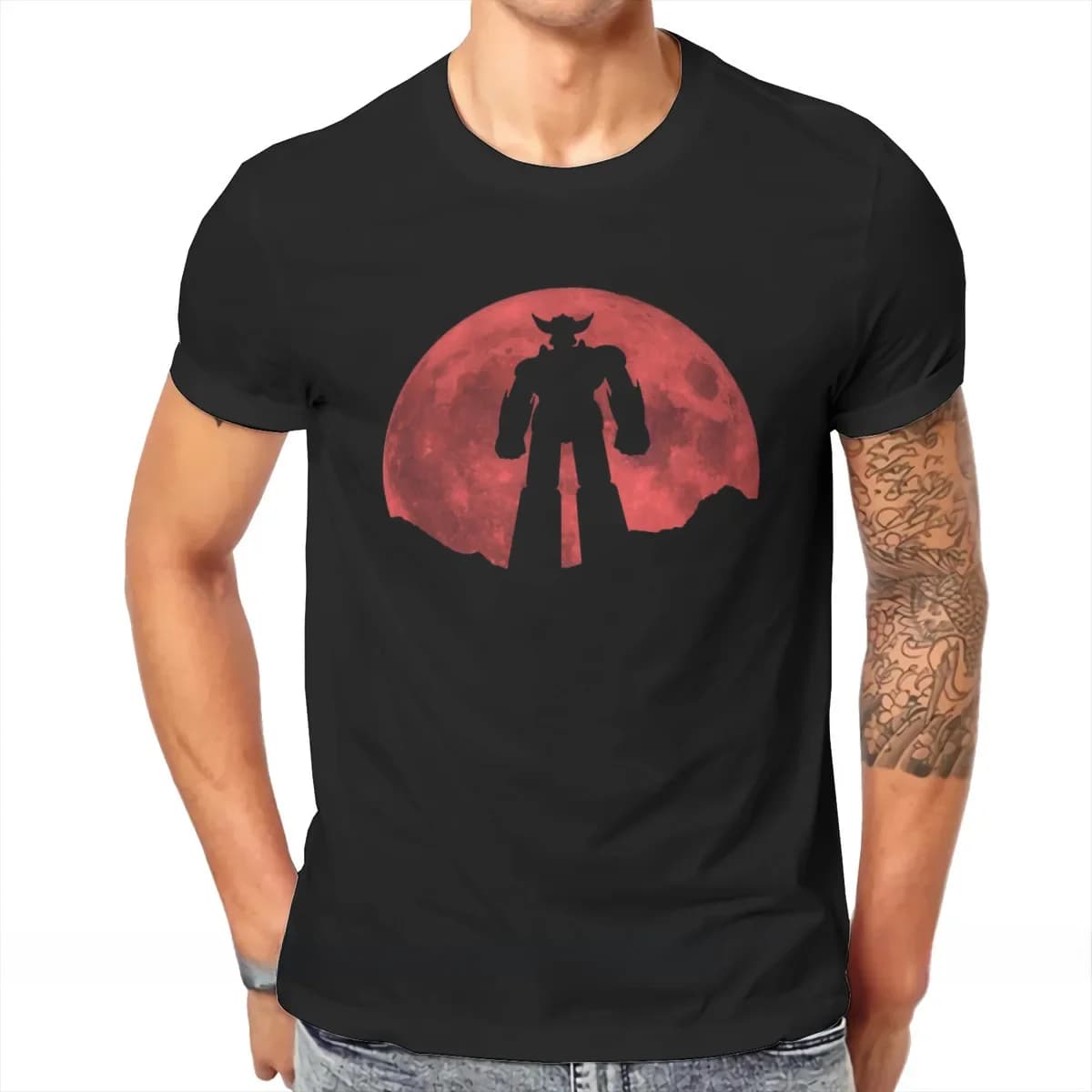 UFO Robot Goldrake Grendizer Anime lune rouge classique t-shirt classique Grunge été ample coton hommes tissu Harajuku col rond t-shirt