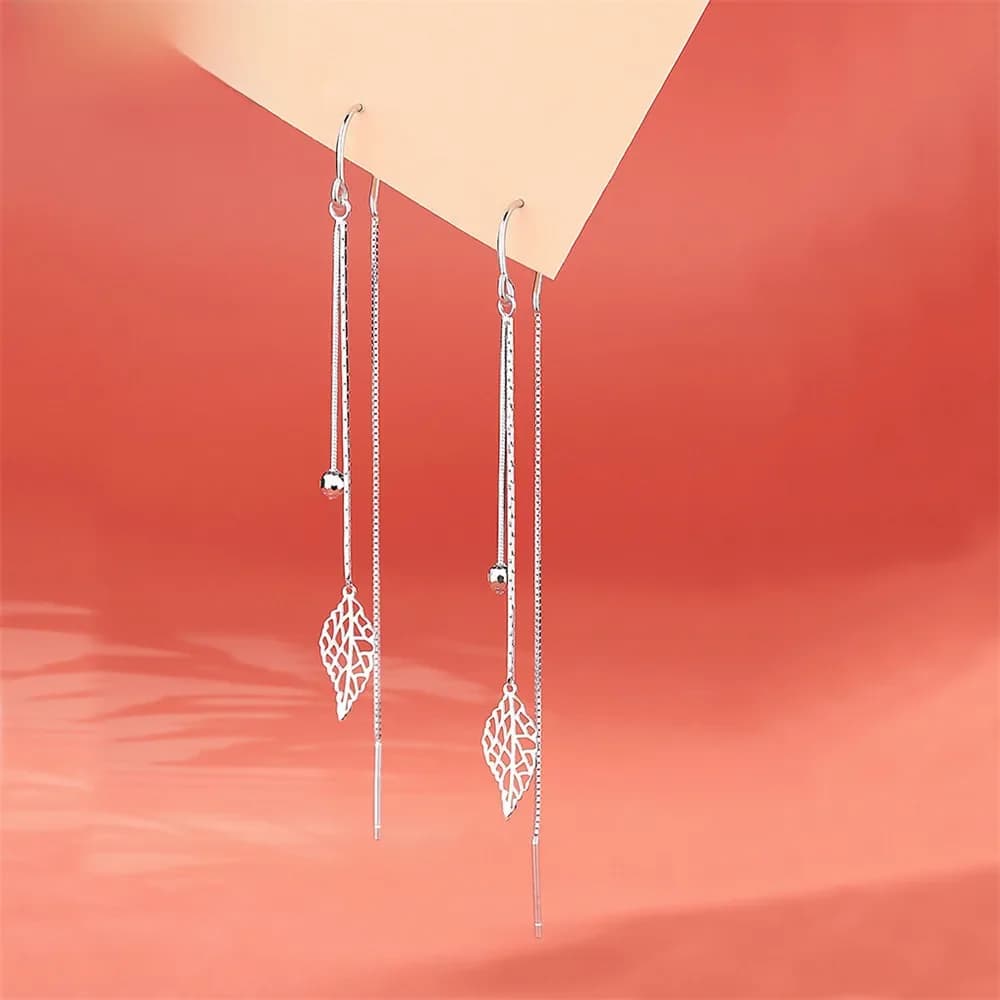 CIAXY couleur argent feuilles creuses boucles d'oreilles pour femmes tempérament Long gland thé oreille chaîne boucle d'oreille Super fée bijoux