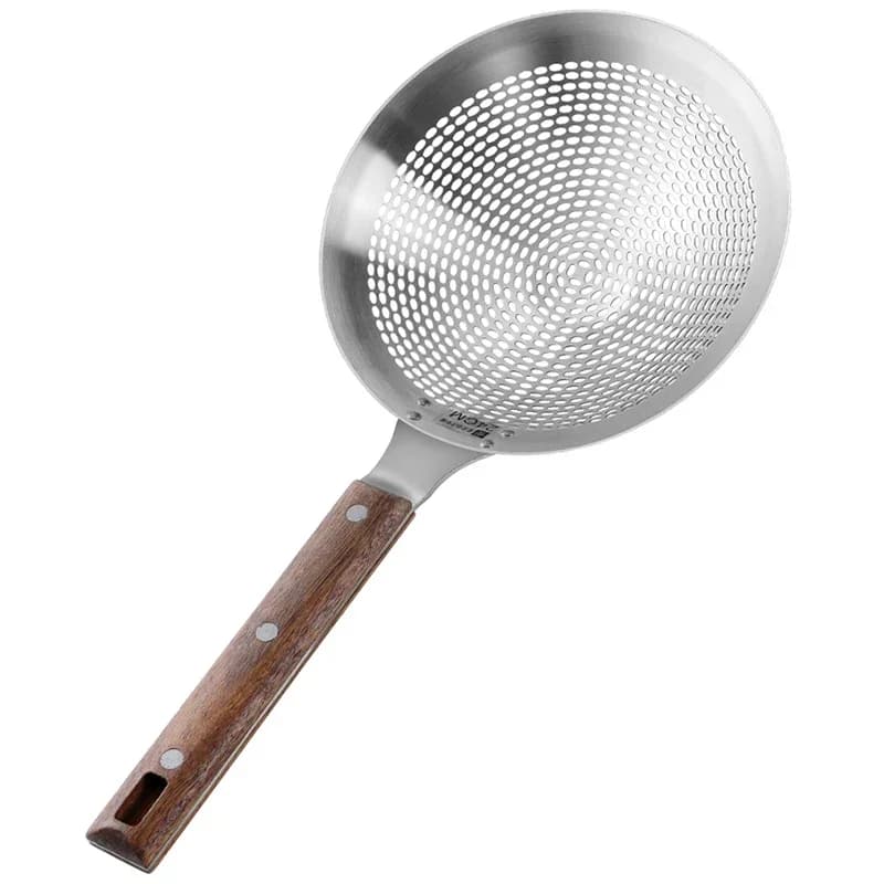 Passoire de cuisine Extra Large avec manche en bois robuste, passoire à cuillère fendue en acier inoxydable 304, outils de cuisine