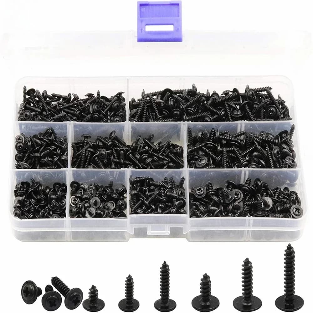 900 pièces M2.3 M2.6 M3 matériel vis noire PWA croix tête ronde avec coussin vis autotaraudeuse tête cylindrique