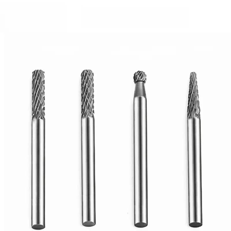 Fraise rotative en carbure de tungstène à queue de 3 mm et 4 mm, en alliage dur, pour fraisage de bout CNC, chanfreinage et meulage, outils de tournage