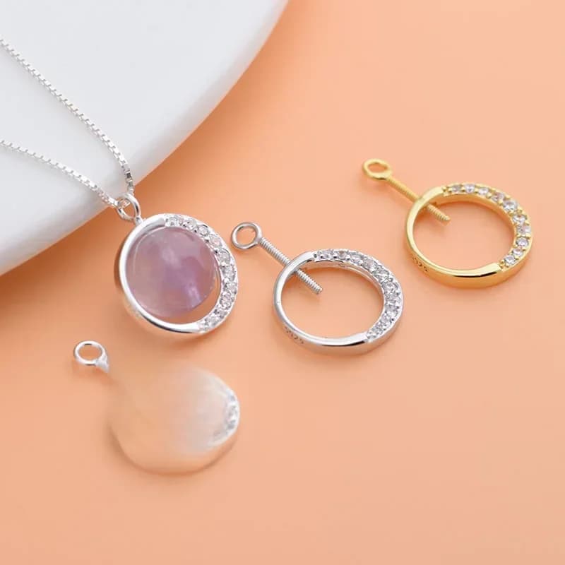 Pendentif rond en fil d'argent regardé S925, perle pouvant être placée, collier de bricolage fait à la main, accessoires de matériel de bracelet