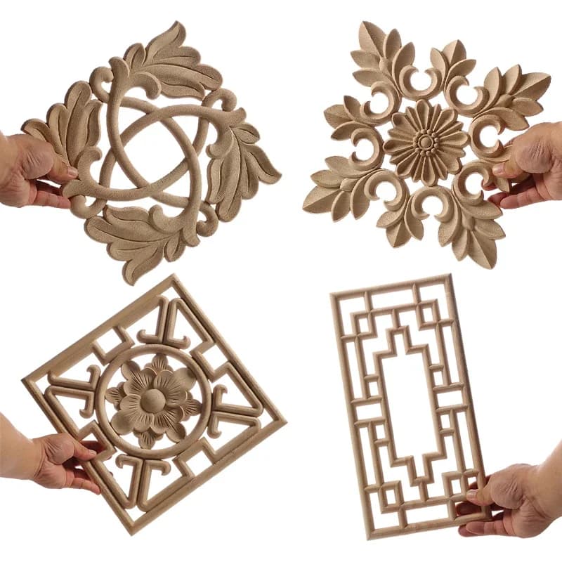 Applique en bois pour décoration de meubles en bois, décalcomanie en bois non peinte, fleurs longues, murs en bois, décoration de maison, décoration de fenêtre