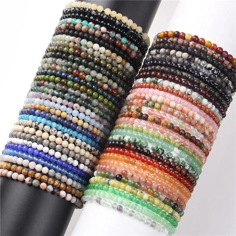 Bracelet énergétique en perles de Chakra de 4mm, Agates rondes naturelles, pierre d'onyx, extensible, pour femmes et hommes, bijoux de Yoga faits à la main