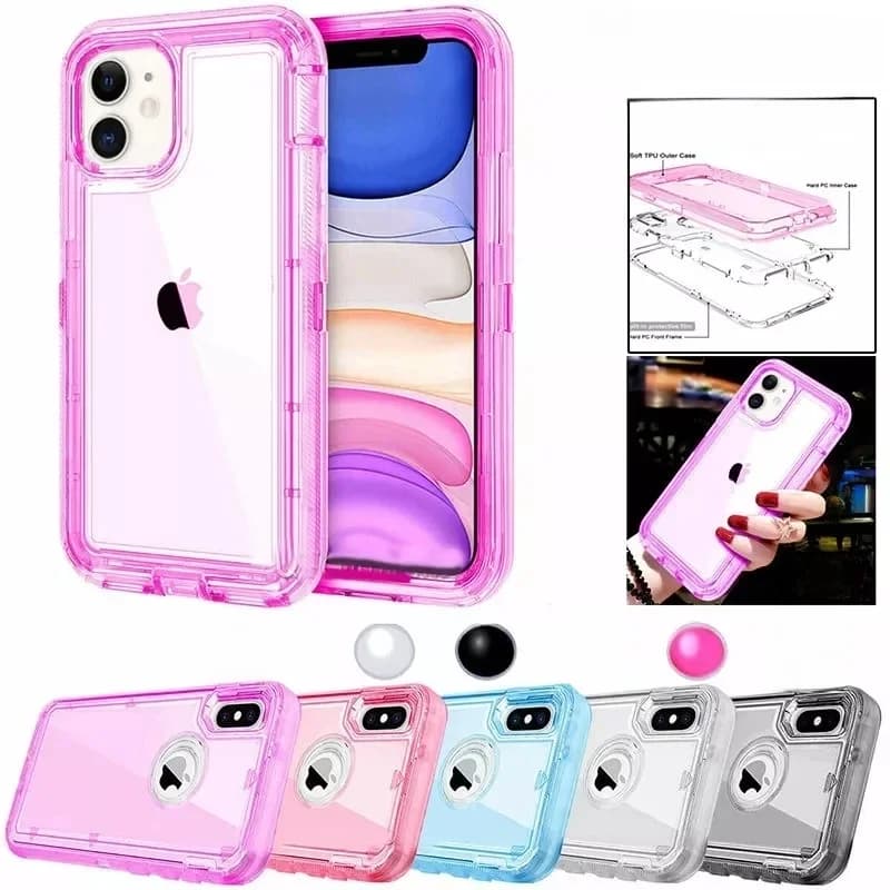 Coque anti-poussière hybride robuste pour iPhone 16 15 13 11 12 14 Pro Max XSMAX XR XS SE 6 7 8 Plus, housse blindée transparente antichoc