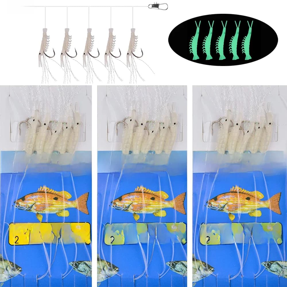 Leurre de pêche Shoous ShriAJlure Rig, Flash Glow String Hook, Bass Truite Lure, Saltwater Freshwater Bait Rig Tackle, 30Bags, 15Bags