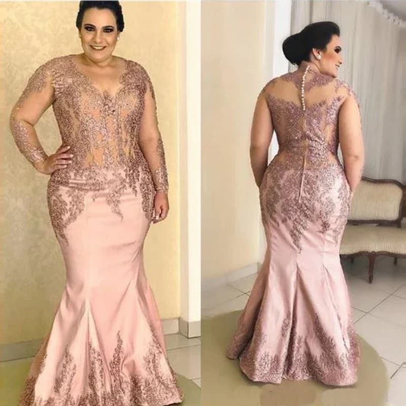 Robes de mère de la mariée en dentelle rose blush, robes de mère sirène, appliques à manches longues, fête de mariage, tout ce qui est personnalisé, vente en gros