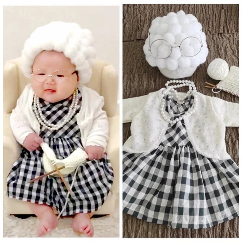 Costume de Cosplay Amusant pour Bébé Fille, Accessoire de Photographie, Vêtements de Grand-Mère