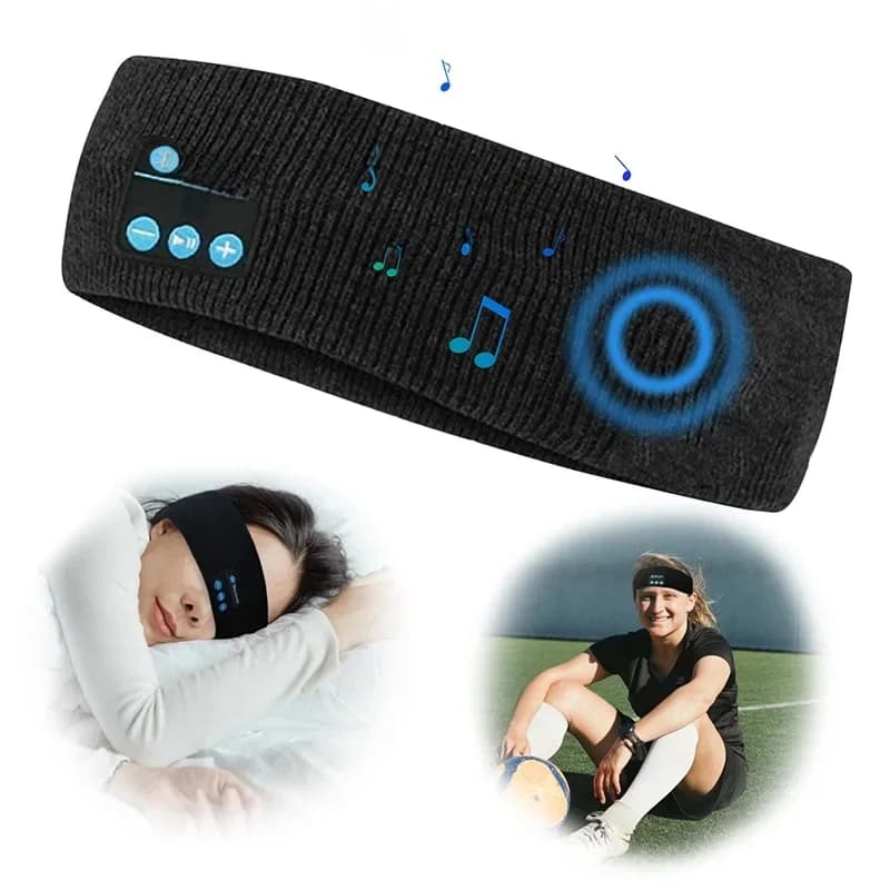 Écouteurs stéréo sans fil Bluetooth 5.0, casque d'écoute en tricot pour sport et musique, avec micro