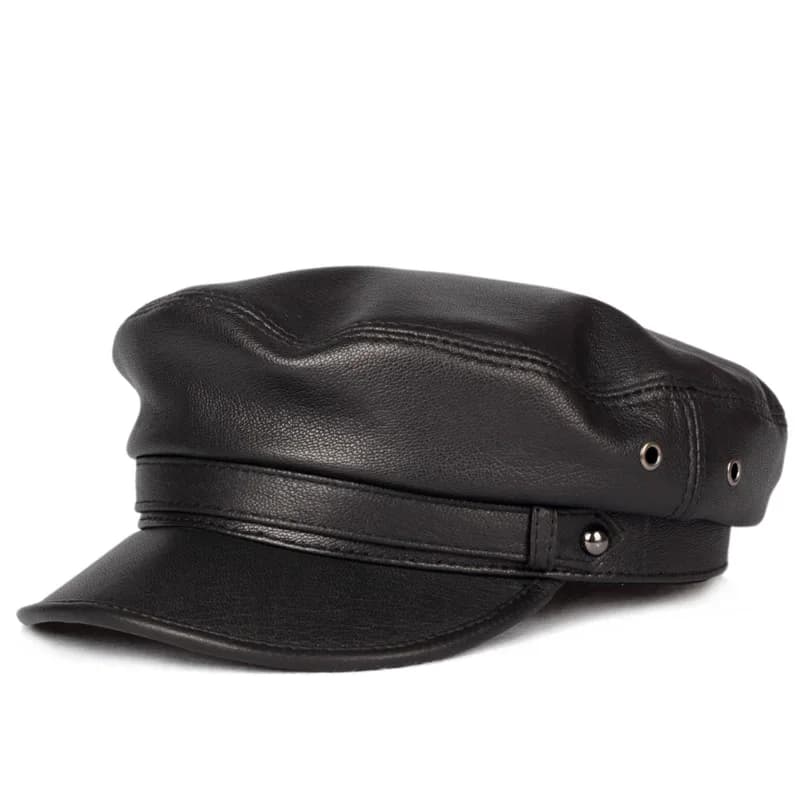 100% chapeau en cuir hommes femmes unisexe étudiants casquettes marine Homme Locomotive langue de canard haut plat Gorras gavroche mode coréenne Chapeu