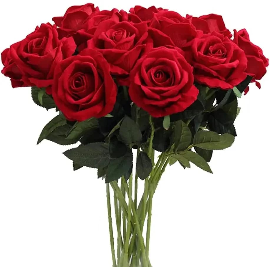 Roses Artificielles Rouges de 52cm de Long, Fausses Fleurs, Décoration de Maison pour Patients, Bouquet de Mariage, ixd'Anniversaire, Jardin, 10 Pièces