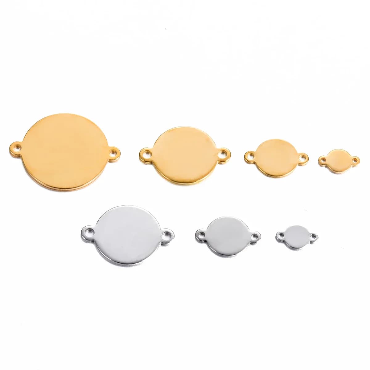 Étiquettes d'estampage rondes vierges en acier inoxydable, couleur or, avec deux boucles, pour collier, Bracelet, fabrication de bijoux à faire soi-même, 20 pièces