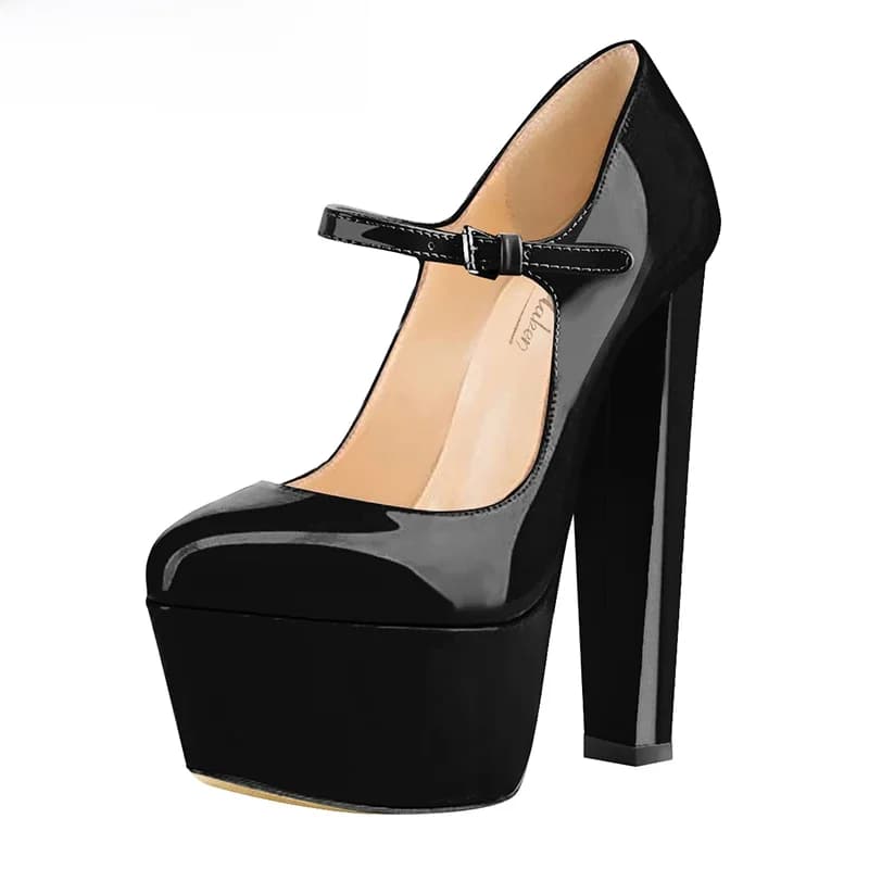 DALTolmaker-Escarpins à plateforme pour femmes, talons Mary Janes, sangle ondulée, sangle de rinçage, escarpins noirs, mode