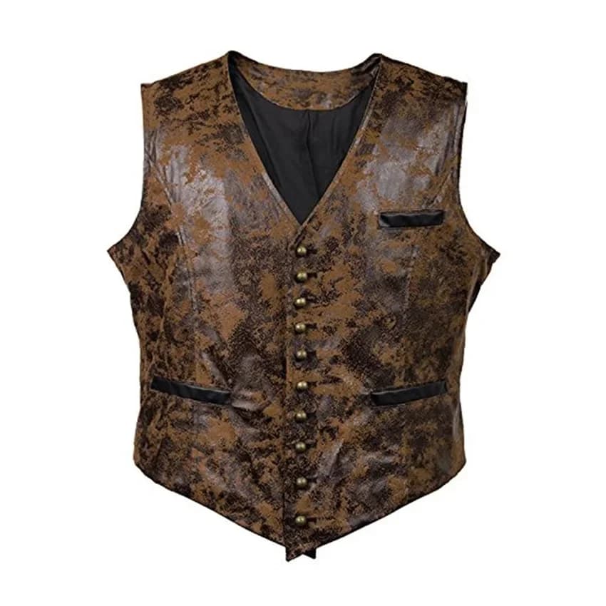 Hommes Steampunk Cosplay Costume gilet veste nouveau Rivet bouton Faux cuir Cowboy taille manteau Chalecos Para Hombre