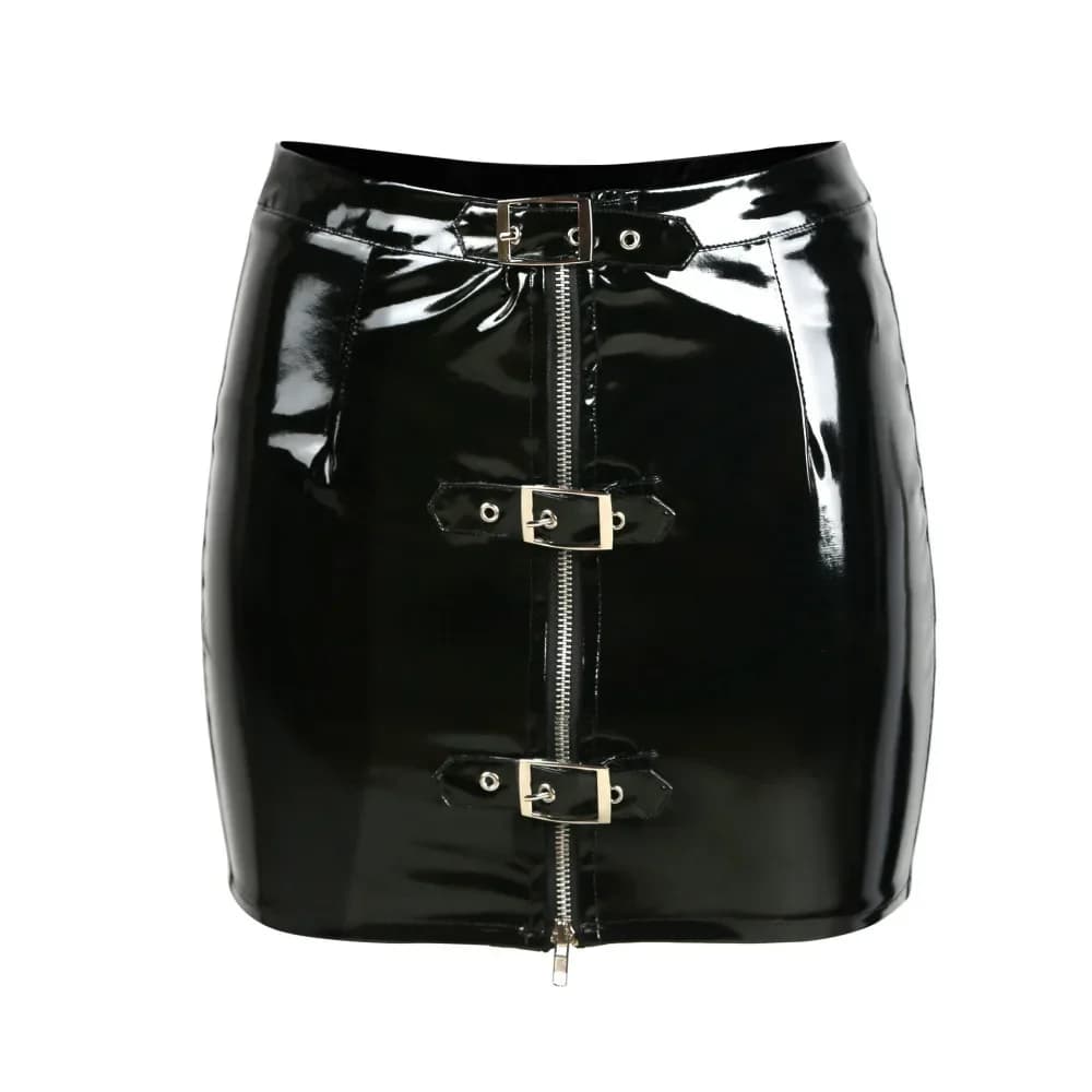 Mini jupe crayon en PVC à boutons pour femmes, fermeture éclair en latex de vinyle, jupe serrée brillante, boîte de nuit, DS