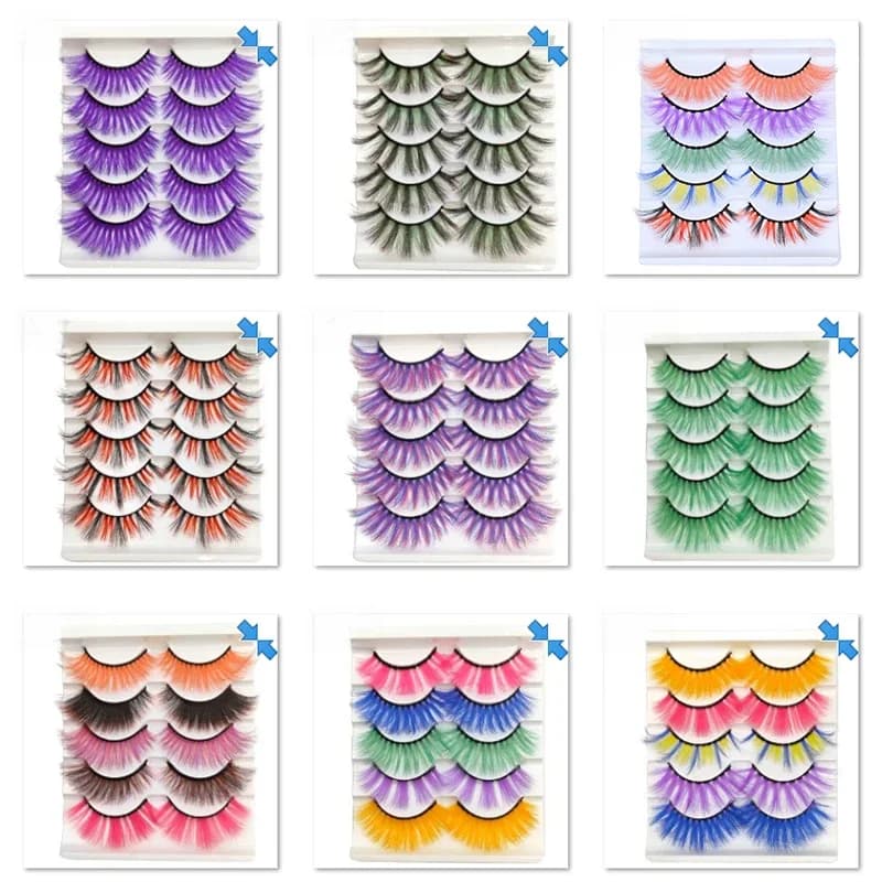 OKAYLspatule-Ensemble de 5 paires de faux cils colorés 3D, rose, rouge, bleu, violet, pour le maquillage 03, Halloween Cosplay