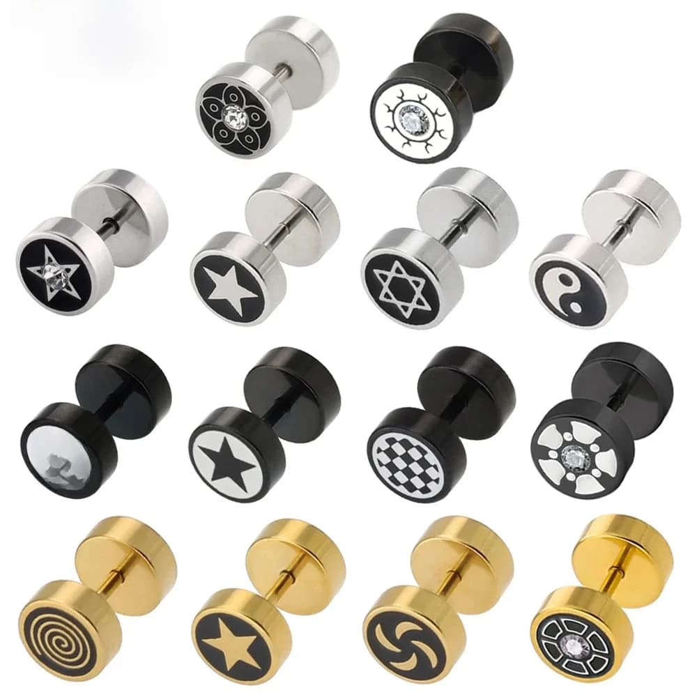 Alisouy 2 pièces couleur or haltère en acier inoxydable hommes boucles d'oreilles Punk Piercing oreille Stud femmes bijoux meilleur boucle d'oreille pour ami