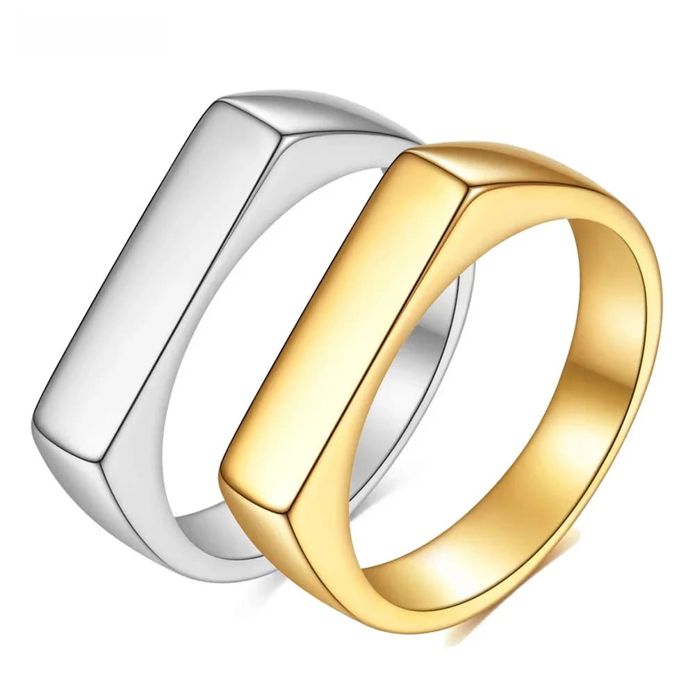 NIBASTAR – bague géométrique lisse Simple pour femmes, bande carrée en acier inoxydable, chevalière supérieure plate, bijoux cadeau de fête