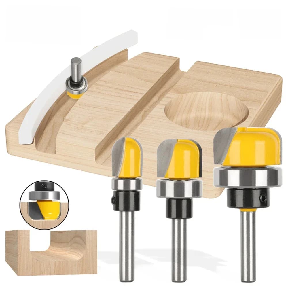 Lot de 3 fraises à bois pour gabarits de bols et plateaux, diamètres 6 mm, 1/4, 1/2, 3/4 et 1-1/8 pouces, outil de découpe pour le travail du bois, LT008