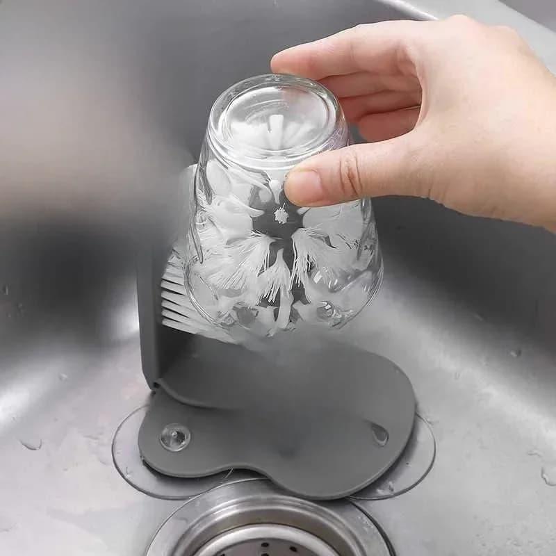 Nettoyeur de verre pour épurateur de tasses, brosse HI, accessoires d'évier, gadgets de cuisine, tasse à vin, aspiration de livres, 2 en 1 clics