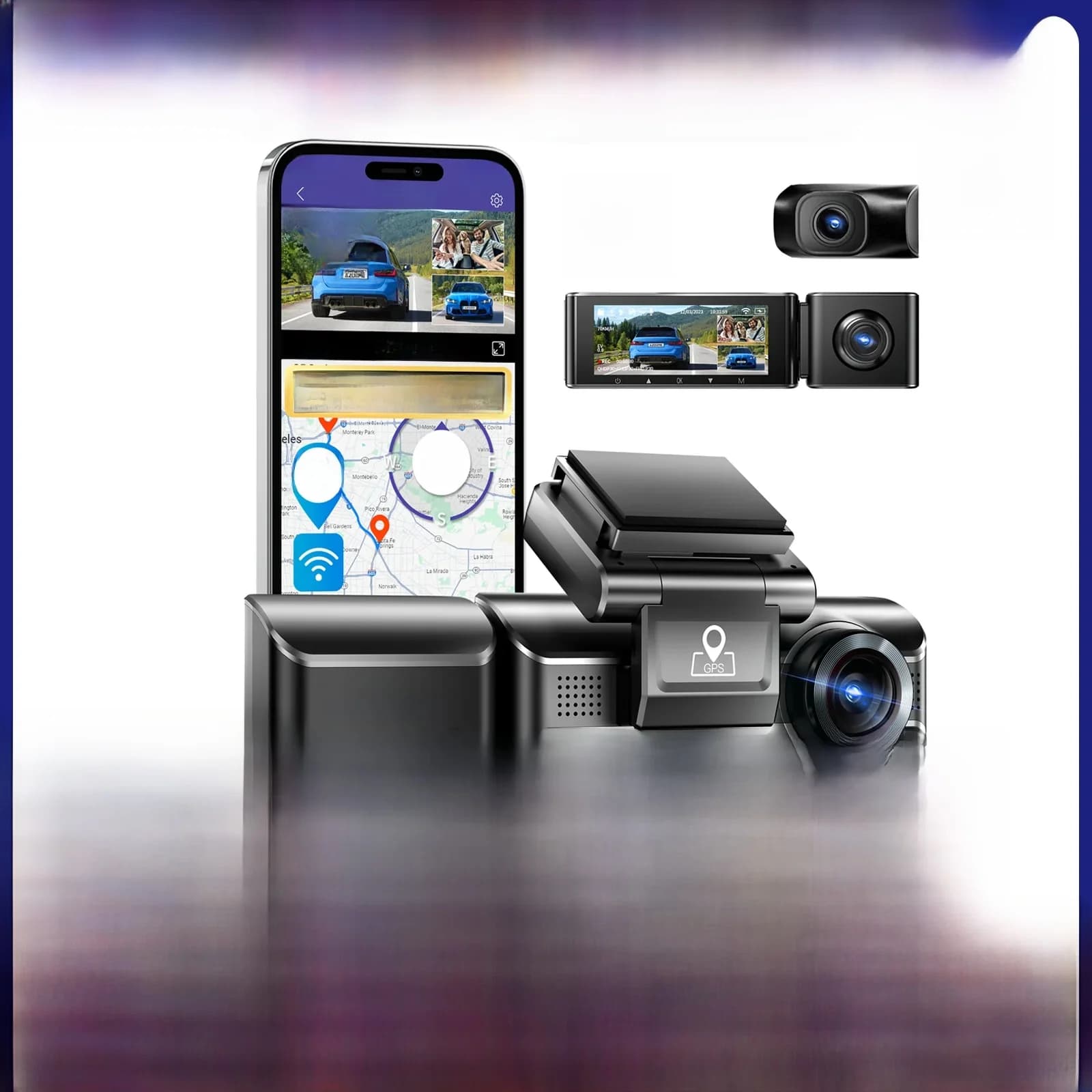 AZDOME-Caméra de Tableau de Bord M550 4K + 2.5K, GPS Intégré, WiFi, Avant, Nik, Arrière, 3 Voies, IR, Vision Nocturne, Support DVR