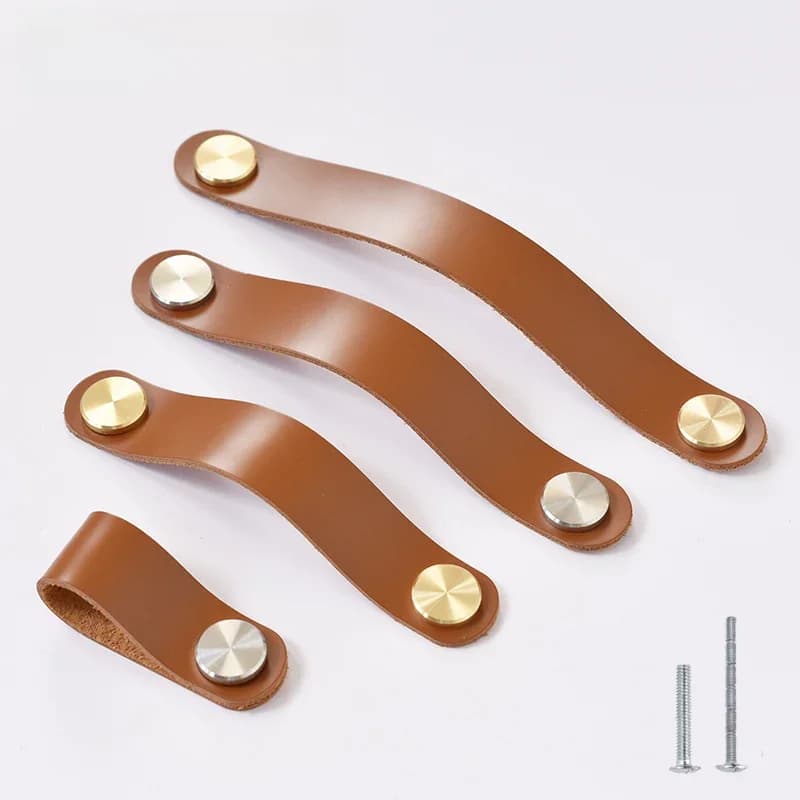 Poignées de porte de meubles nordiques, boutons d'armoires de commode, de garde-robe, en cuir, en laiton argenté, accessoires de cuisine Vintage