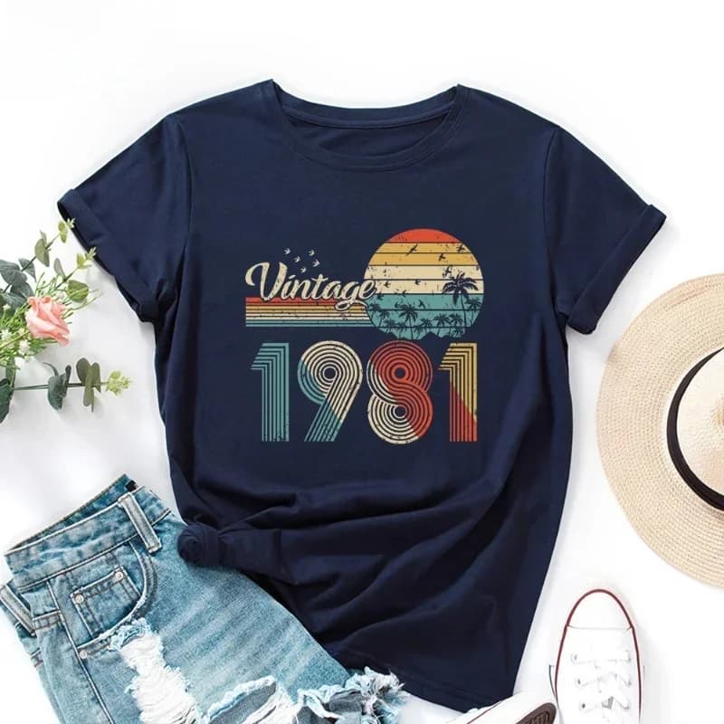 JBatteries CY-T-shirt surdimensionné en coton pour femme, haut à manches courtes, t-shirts avec lettre graphique, vêtements féminins, été 1981, 2024