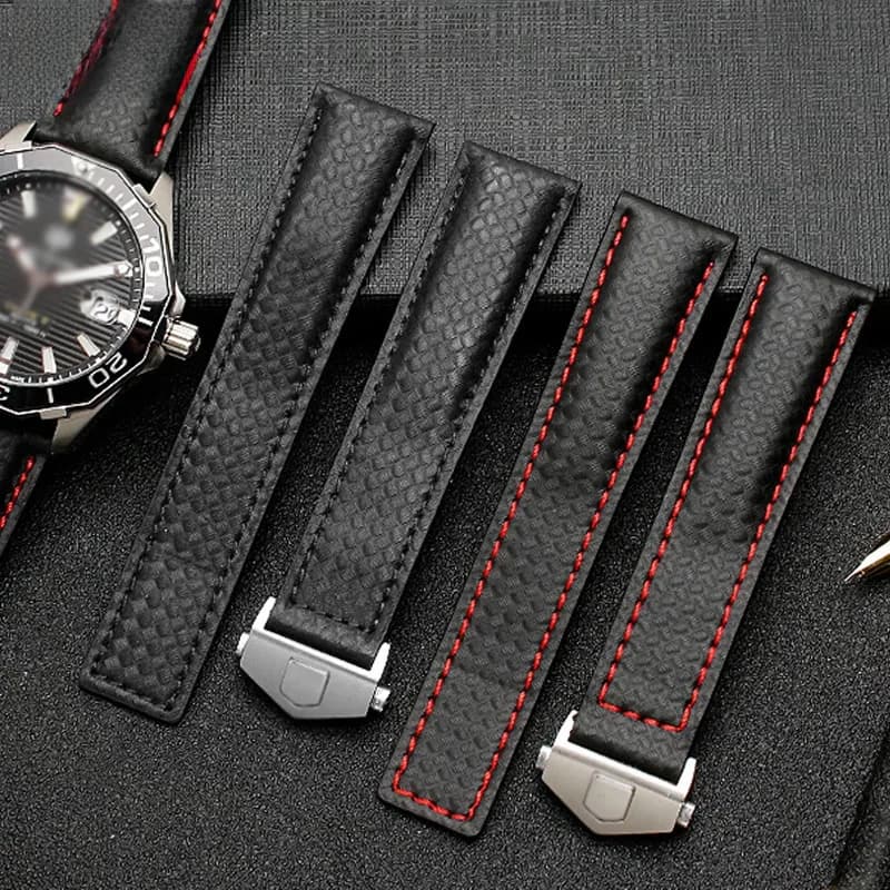 Bracelet en cuir véritable à motif en fibre de carbone, 20mm 22mm, pour montre Tag Heuer F1, bracelet de montre en cuir