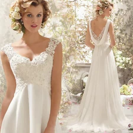 Robe de mariée trapèze en fibre de dentelle, col en V, train court, dos nu, robe de Rh, taille personnalisée, princesse classique, sexy, nouveau, 2021