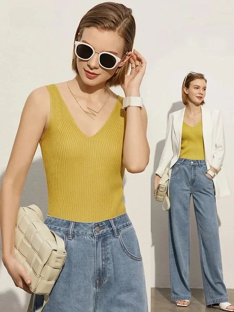 Amii-Camisole minimaliste à col en V pour femmes, Streetwear, Précieux, Sexy, Slim GlaGirls, Monochromatique, Y-Office Lady, Nouveau, Été, 12321058