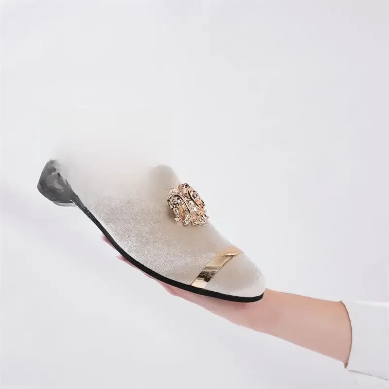 Mocassins en velours beige pour hommes, chaussures de soirée formelles, chaussures décontractées, mode gentleman, robe de mariée