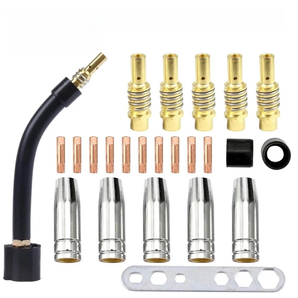 24 pièces 15AK pour torche Binzel : électrode, gaine de protection, tige de liaison, embouts courbés pour machine à souder MIG 15AK