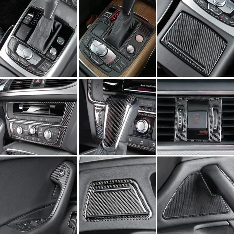 Autocollant de couverture d'accoudoir de porte en Fiber de carbone, pour Audi A6 A7 C7, changement de vitesse intérieur de voiture, panneau CD de climatisation, accessoires automobiles