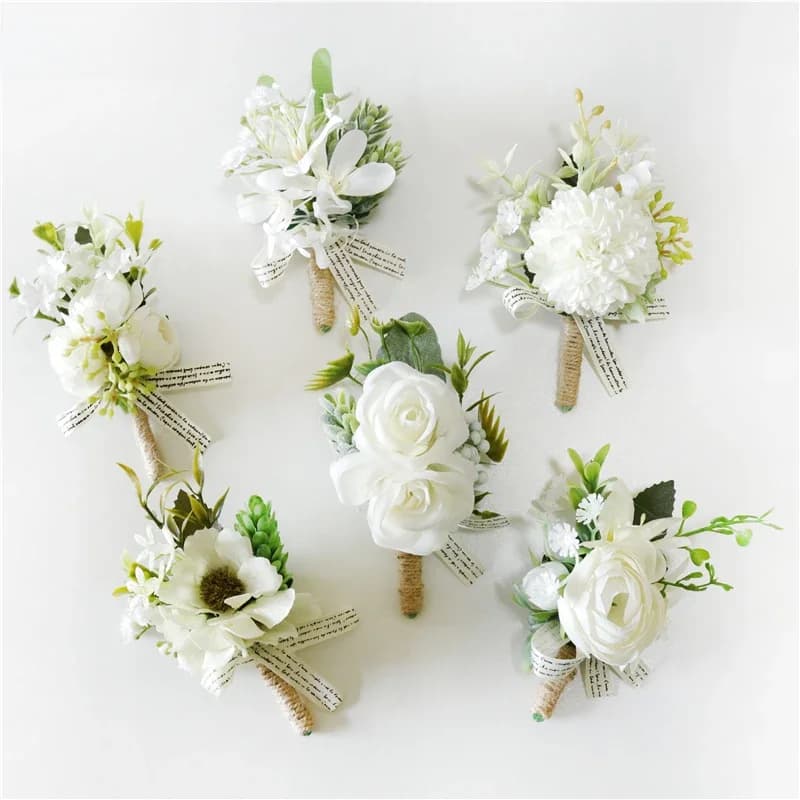Broches blanches pour hommes, costume de chemise, col, épingle à revers, accessoires de fête de mariage, Bracelet de demoiselle d'honneur, fleurs, Corsages, fleur
