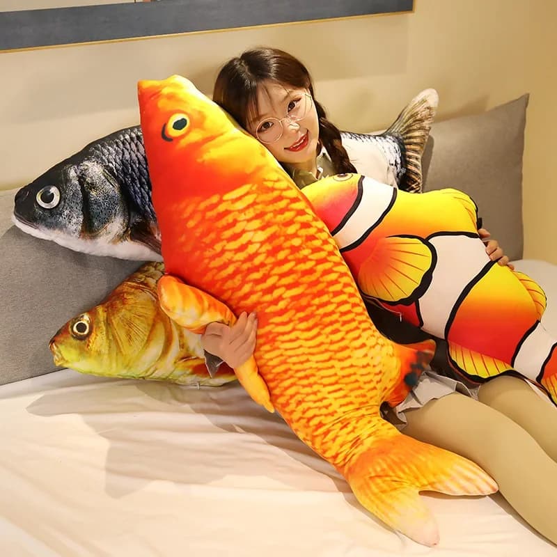Jouets en peluche de poisson doré de Simulation 3D 30-80cm, Animal doux en peluche, carpe, oreiller créatif pour canapé, coussin, cadeau pour enfants