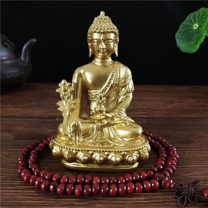 Goldn médecine bouddha Statue avec collier ornement résine Feng Shui chanceux bouddha Sculpture maison bureau jardin décoration cadeaux