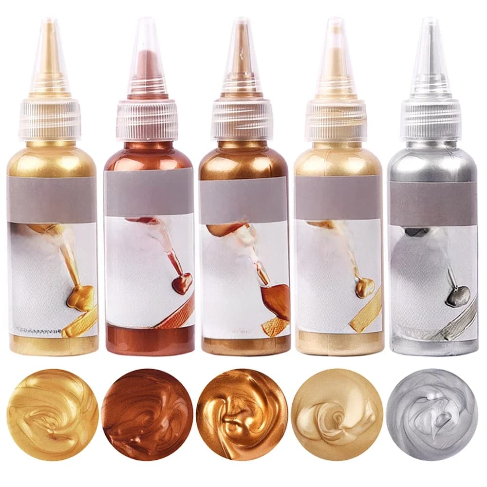 Peinture acrylique métallique or argent cuivre, 60ml, pour résine époxy, fabrication de bijoux, poupée en plâtre, Pigment colorant fait à la main, DIY bricolage