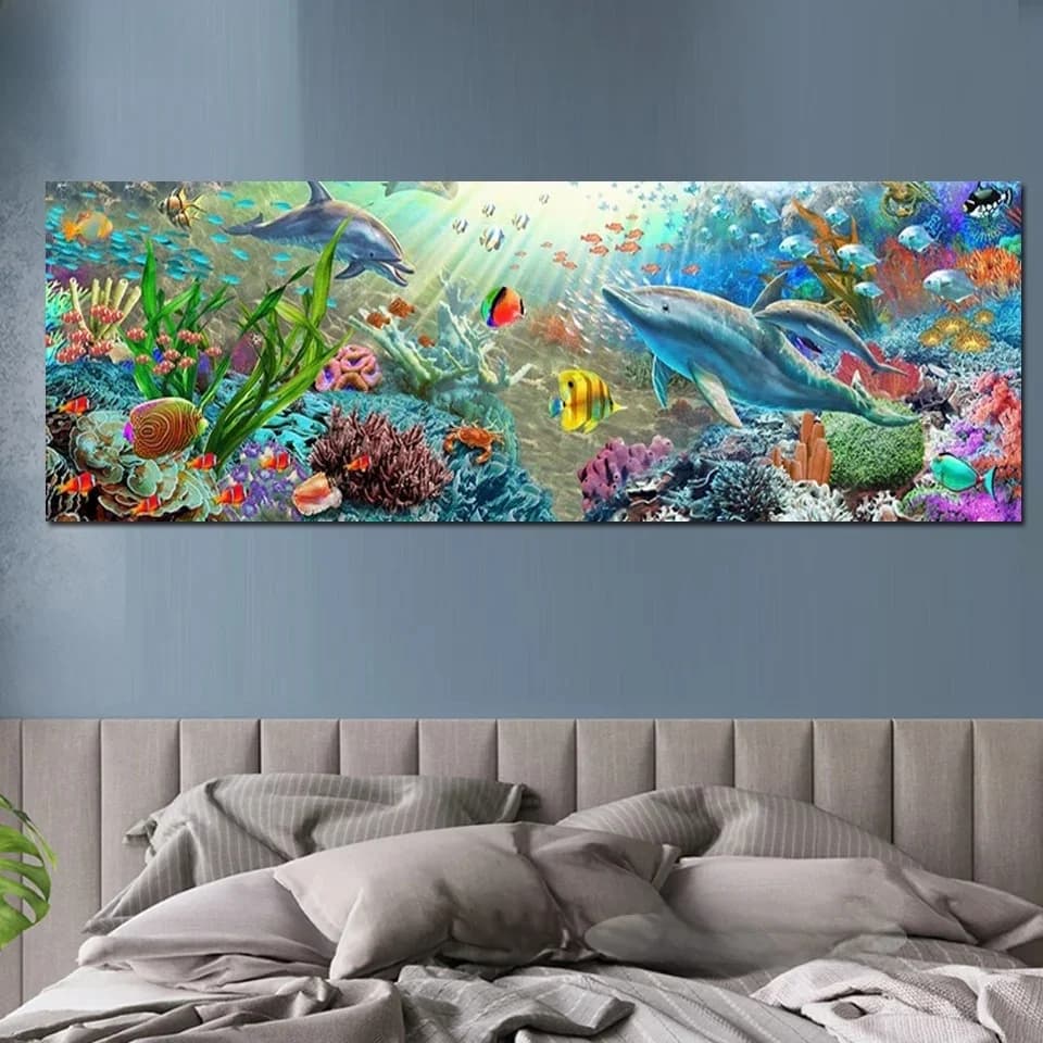 Peinture Diamant 5D de Grande Taille à Faire Soi-Même, Perles Carrées ou Rondes, Mosaïque de Mer, Poisson Doldave, Broderie en Point de Croix, Cadeau de Décoration