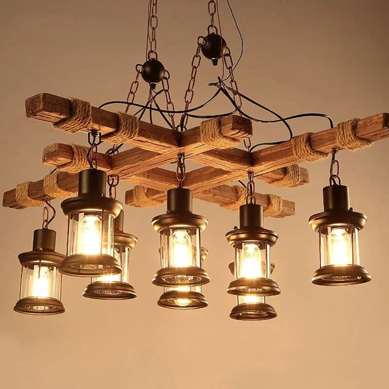 Lustre en bois massif de style industriel rétro, lampes de campagne américaine, vêtements de bar, personnalité créative, 73