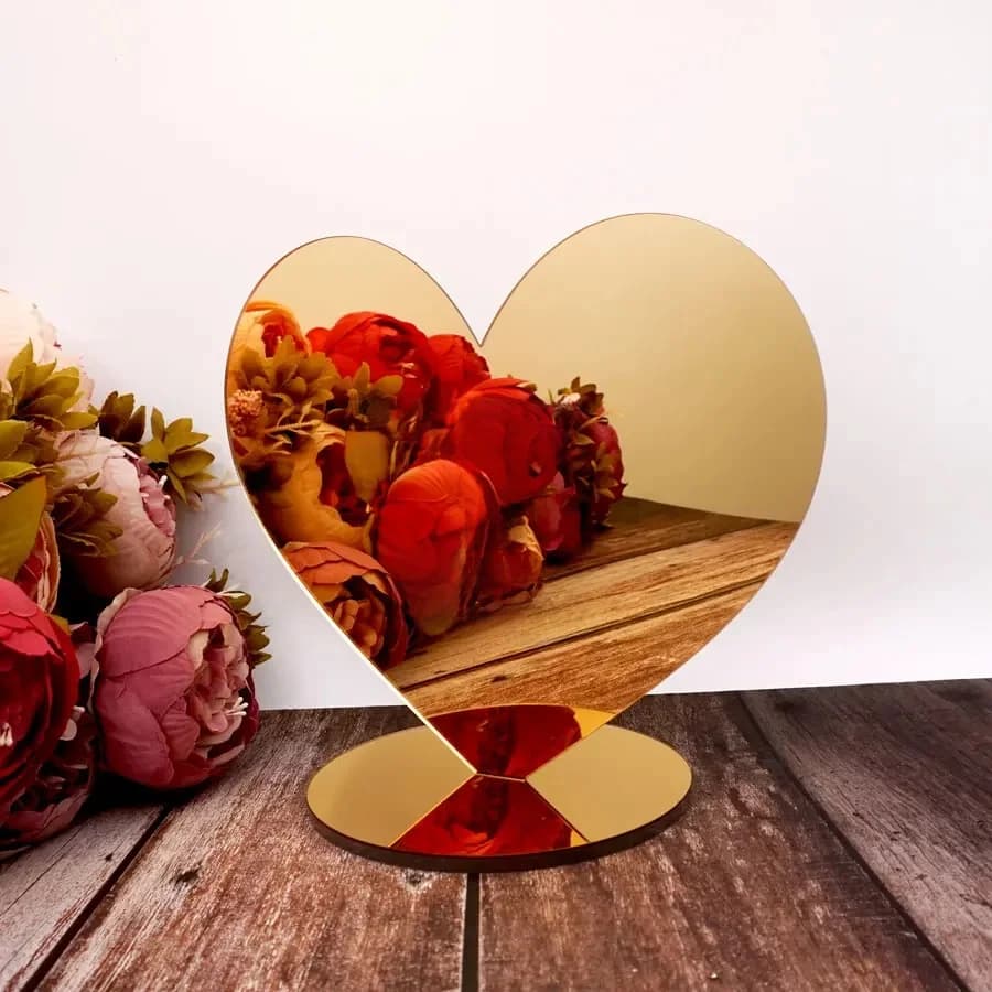 Décoration de Table Personnalisée en Forme de Cœur, Accessoire avec Nom Personnalisé, Miroir en Acrylique pour Cadeau de Fiançailles