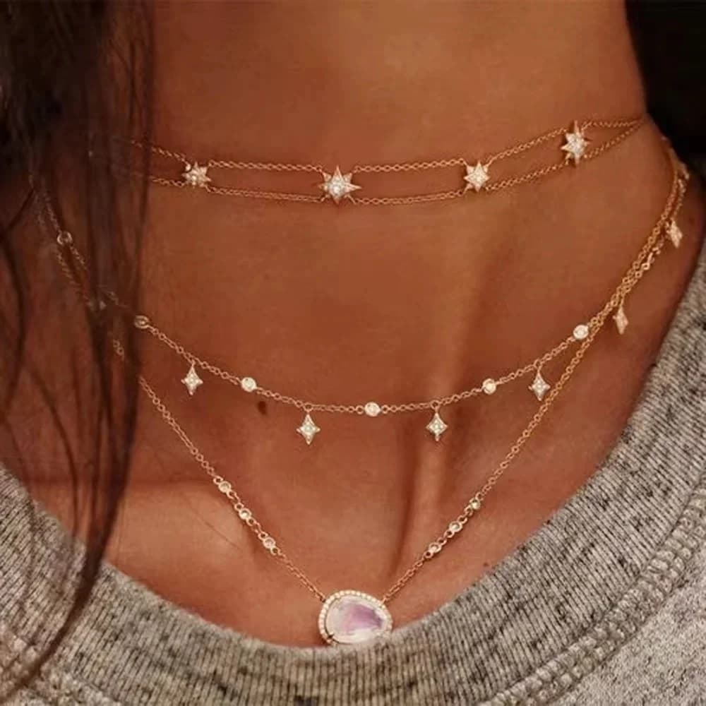 Pierres de lune Cz Station, chaîne de bijoux pour femmes élégantes, superbe joli collier à la mode, colliers chics en pierre à face moderne, vente en gros