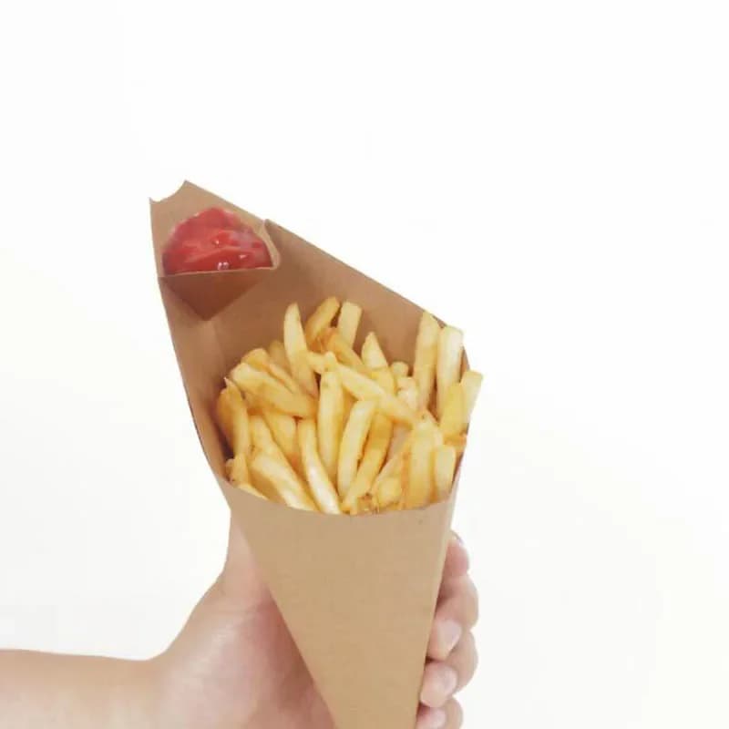 Boîte à frites 100 pièces, cône de chips, tasse de Ketchup, restauration rapide, paquet de papier alimentaire jetable à emporter pour Restaurant
