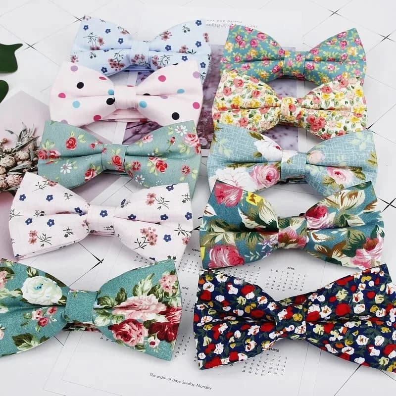 Nœud papillon Floral pour hommes, Flexible, lisse, en coton doux, motif décoratif de papillon, imprimé de fleurs à pois