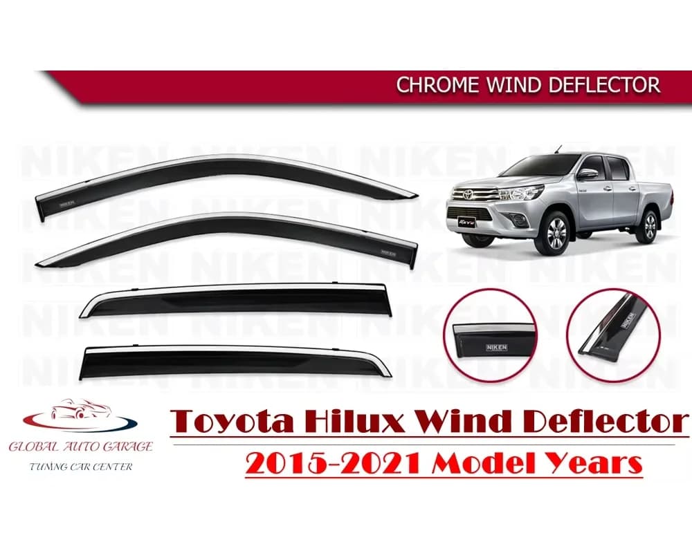Pare-soleil déflecteur de pluie chromé pour TOYOTA HILUX, protection contre la pluie, rideaux, support de toit pour voiture, 2015, 2016, 2017, 2018, 2019, 2020, 2021