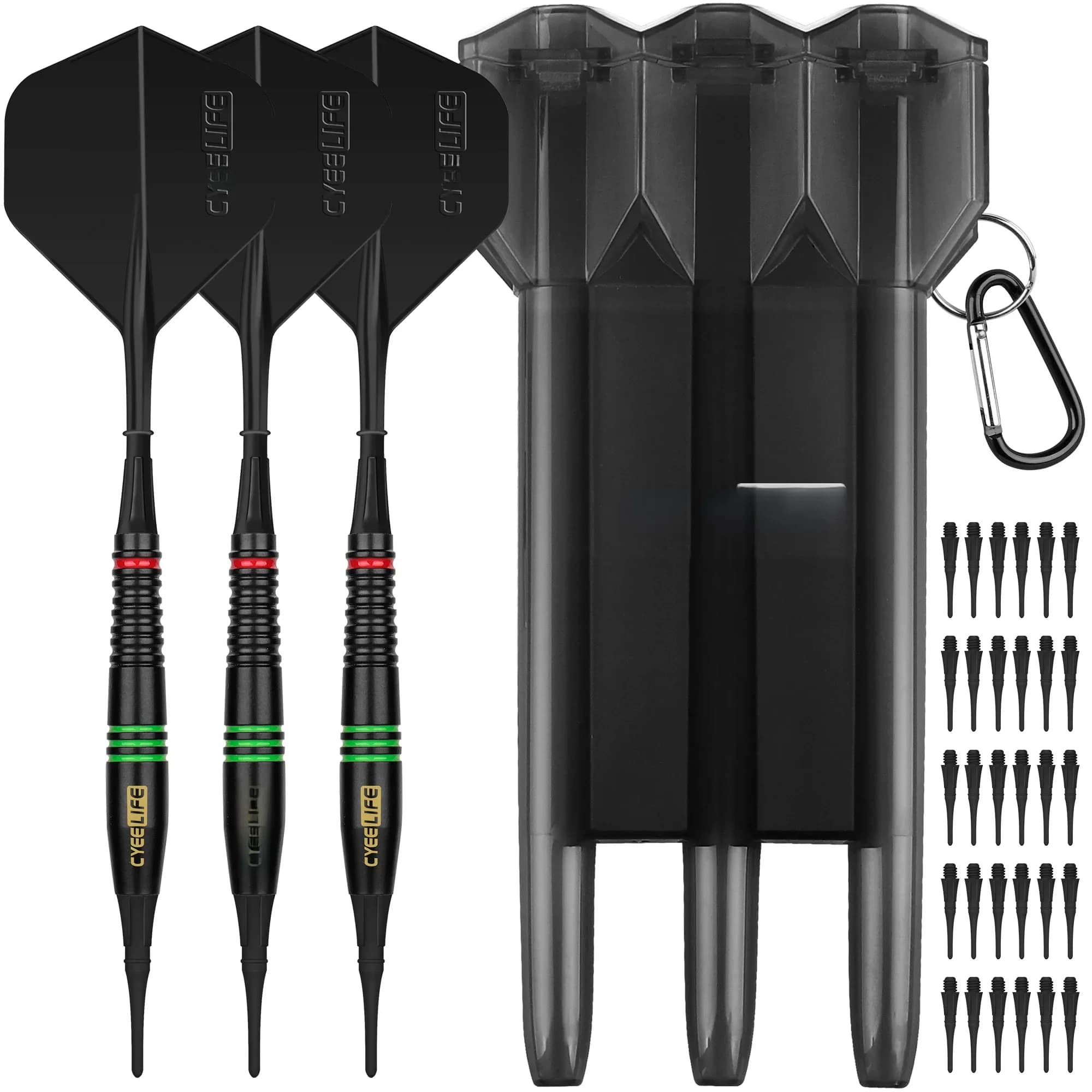 CyeeLife fléchettes à pointe souple en laiton 16g avec étui de transport et points et vols en plastique supplémentaires, jeu de fléchettes électroniques professionnelles