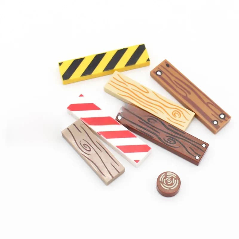 50pcs Moc Tile 1x4 1x3 tablette avec Grain de bois rayures de Danger motif bricolage blocs de construction briques compatibles avec 2431 63864