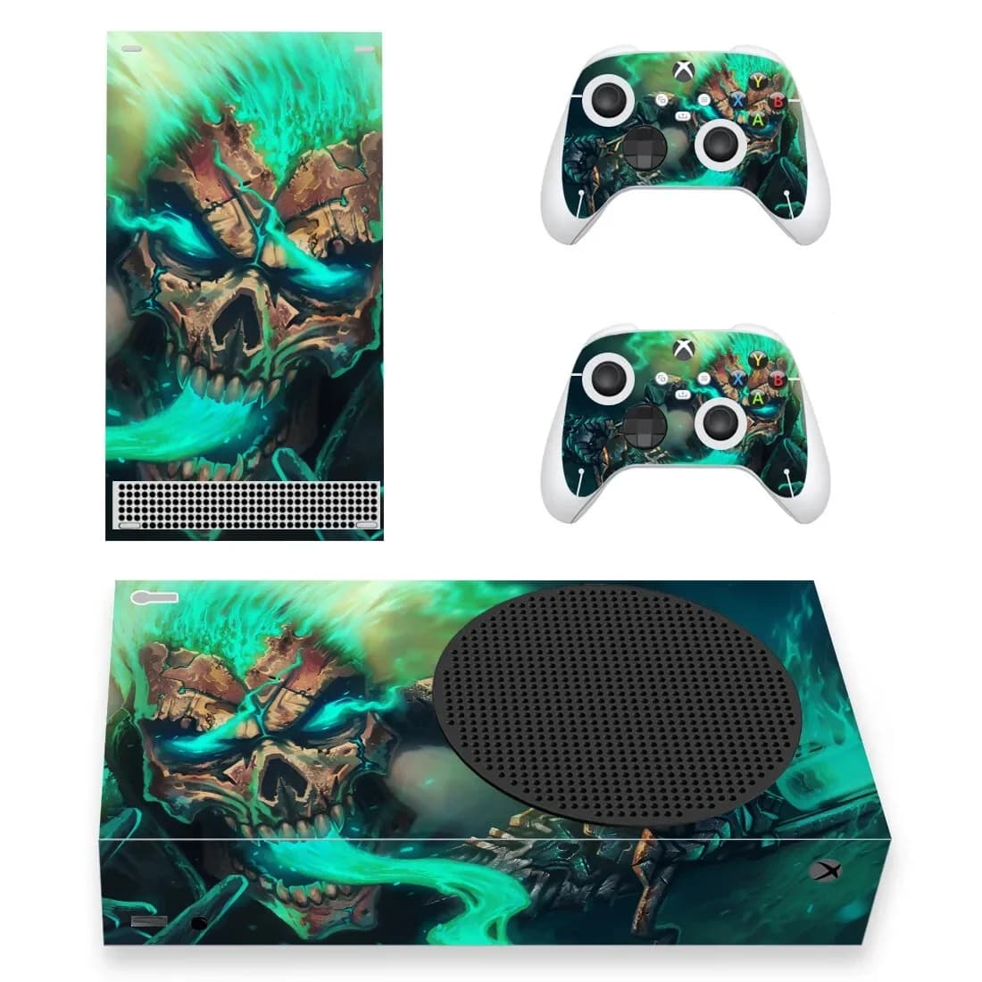 Autocollant peau de crâne vert, pour Console Xbox série S et 2 contrôleurs Xbox série Slim, en vinyle
