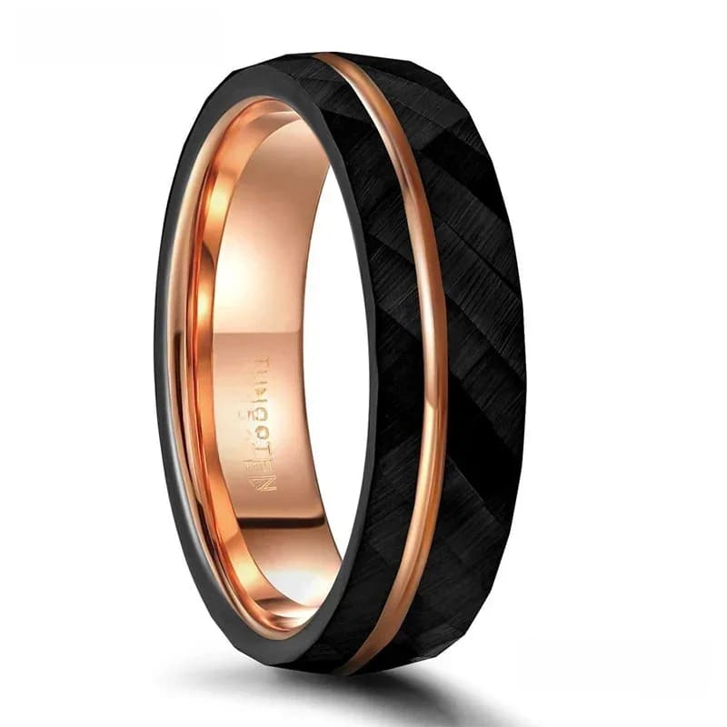 Tigrade 4mm 6mm 8mm anneaux en tungstène noir pour hommes femmes mince rainure en or Rose martelé bague de mariage confort ajustement taille 5-14